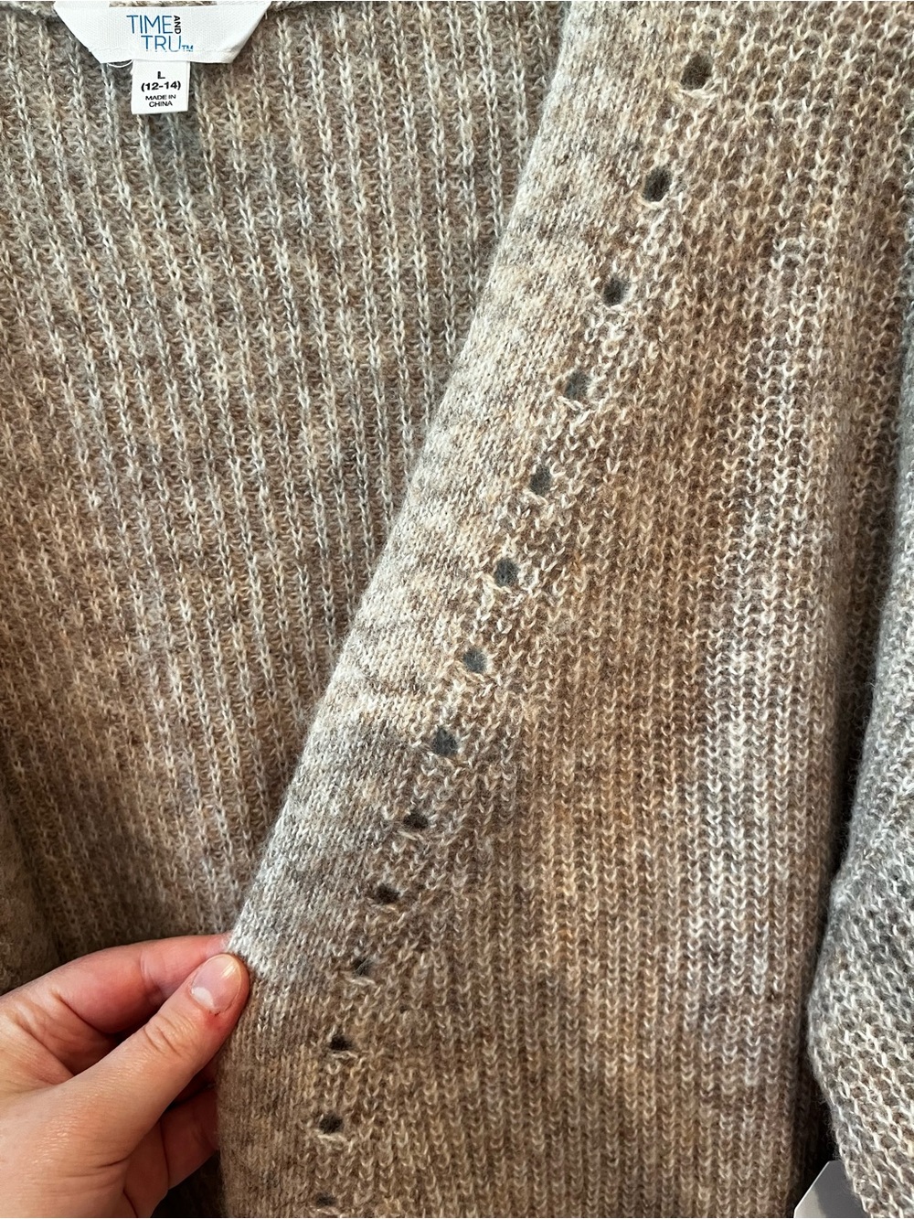 NWT Time and Tru Taupe Open-Front Ribbed Cardigan with Pockets - Picture 4 of 4